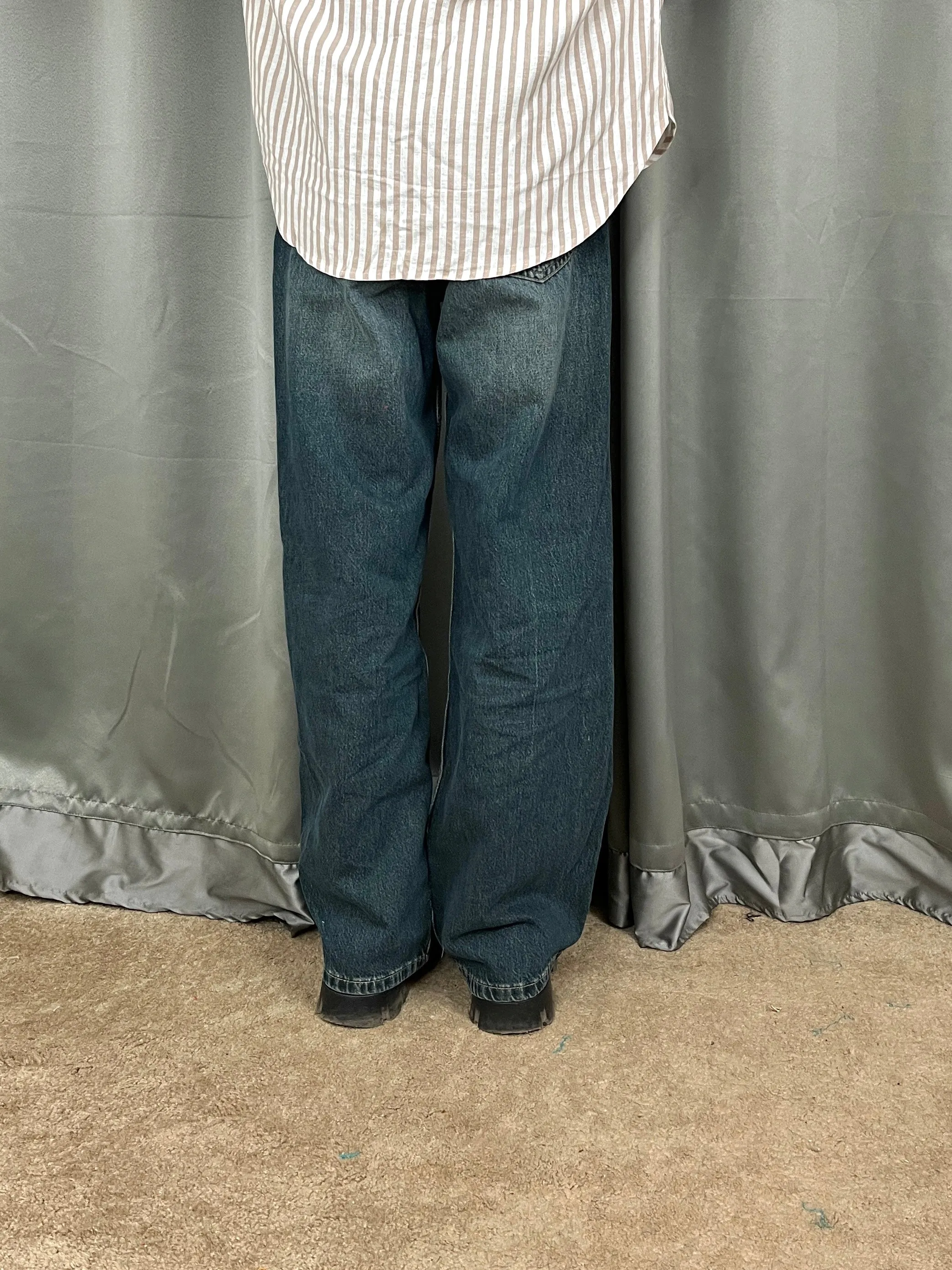 003 BK Unisex Vintage Green baggy wide leg Jeans