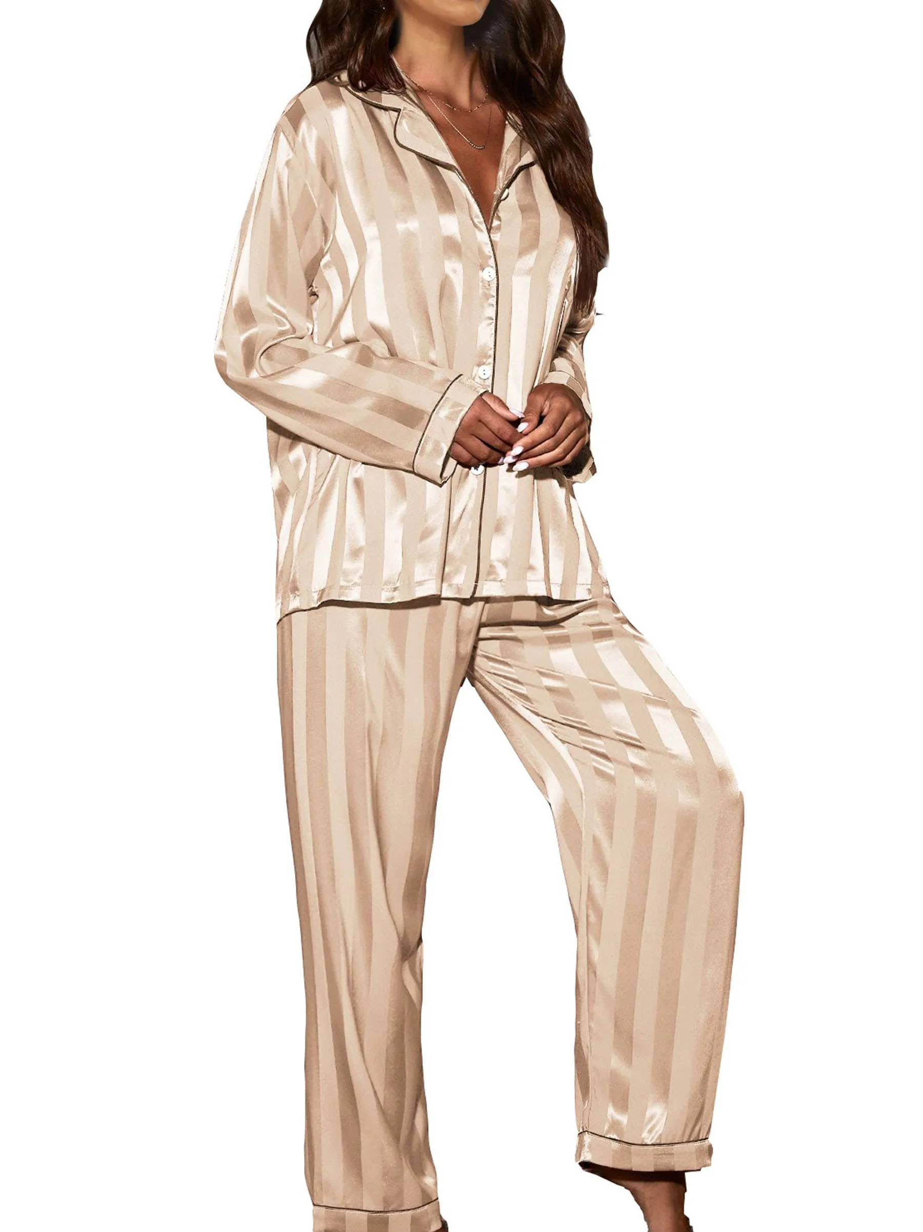 2 Piece Button Front Sleepwear Pants Set Loungewear: S / Pink