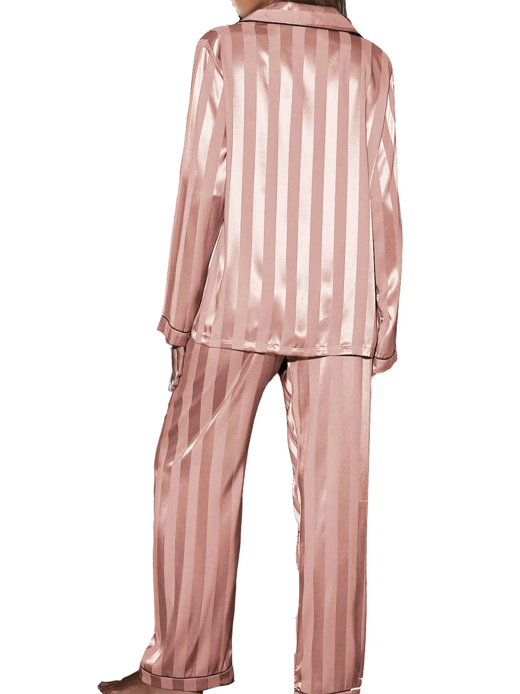 2 Piece Button Front Sleepwear Pants Set Loungewear: S / Pink