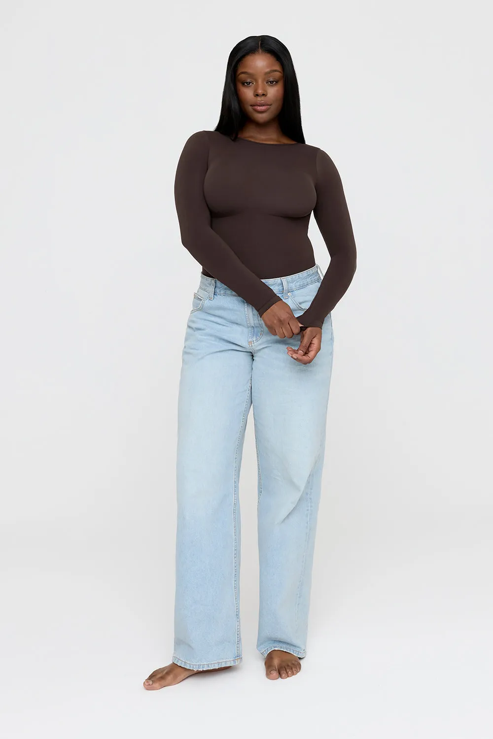 365 CONTOUR LONG SLEEVE SHAPING BODYSUIT - ESPRESSO