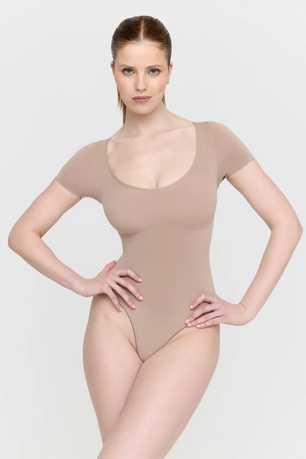 365 CONTOUR SHORT SLEEVE BODYSUIT - CAPPUCCINO