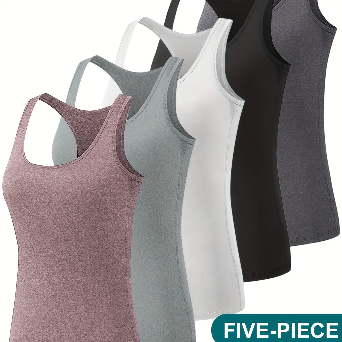 5-Pack Women's Athletic Tank Tops – Breathable Crew Neck Sports Shirts