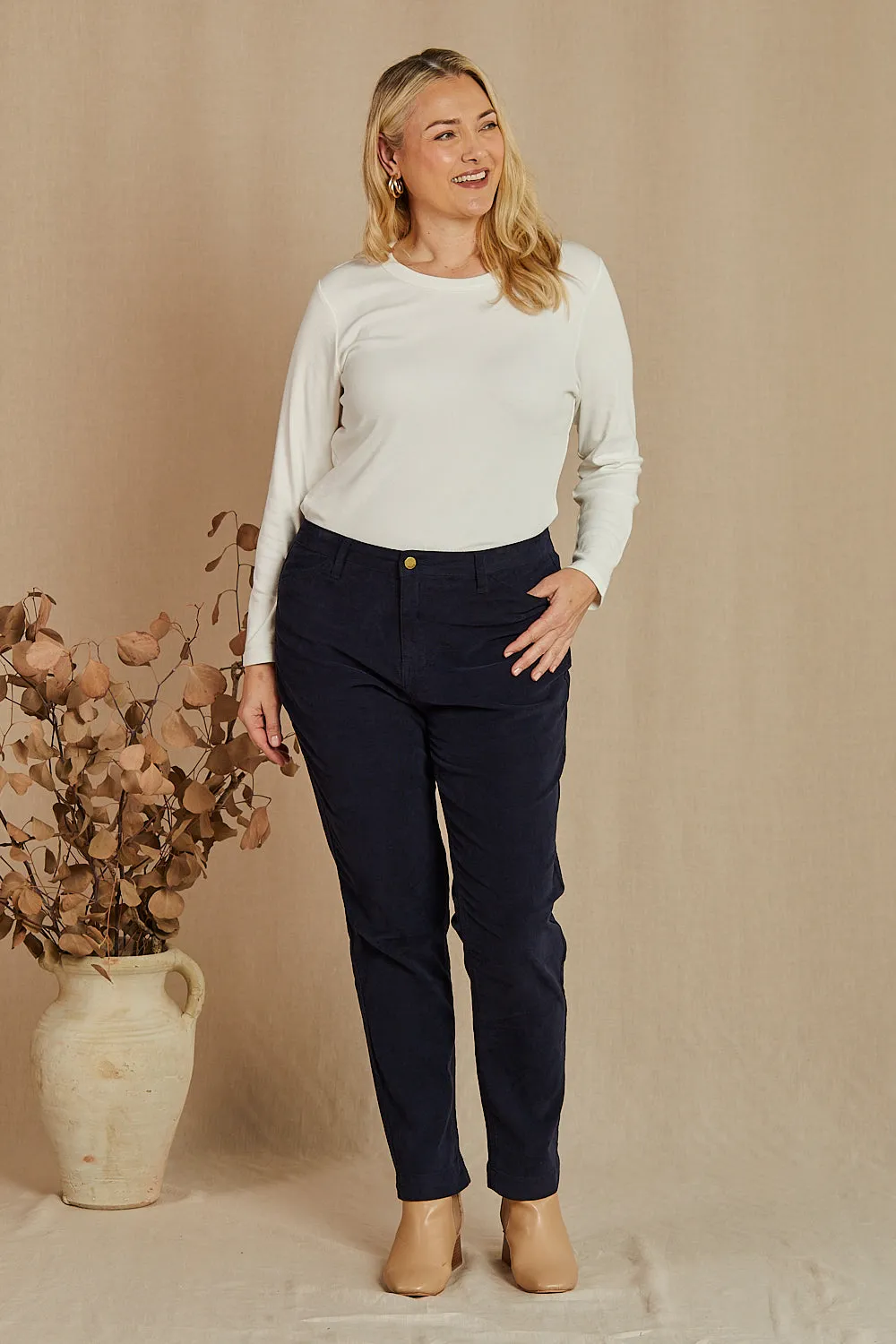 Adrift Fitted Brushed Cotton Pant in Navy