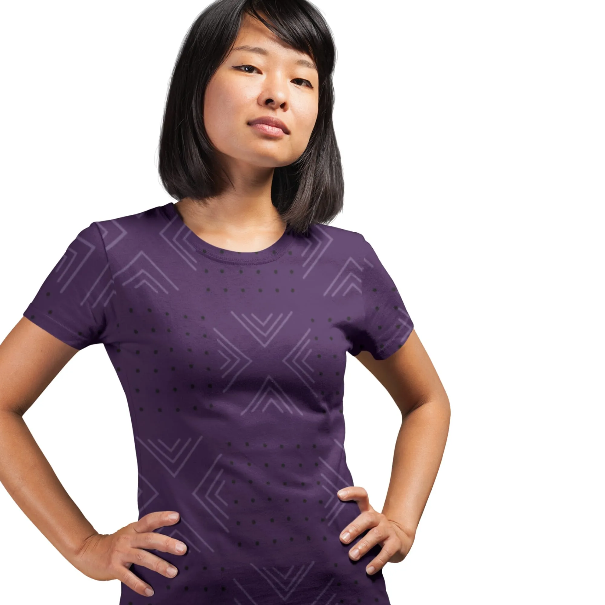African print shirts for ladies: Geometric Purple with Black
