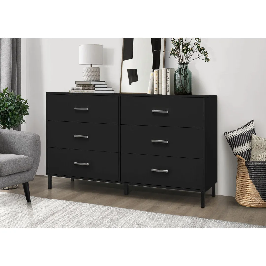 Alexei 6 Drawer 58.5" W Double Dresser Zipcode Design™ Color: Black