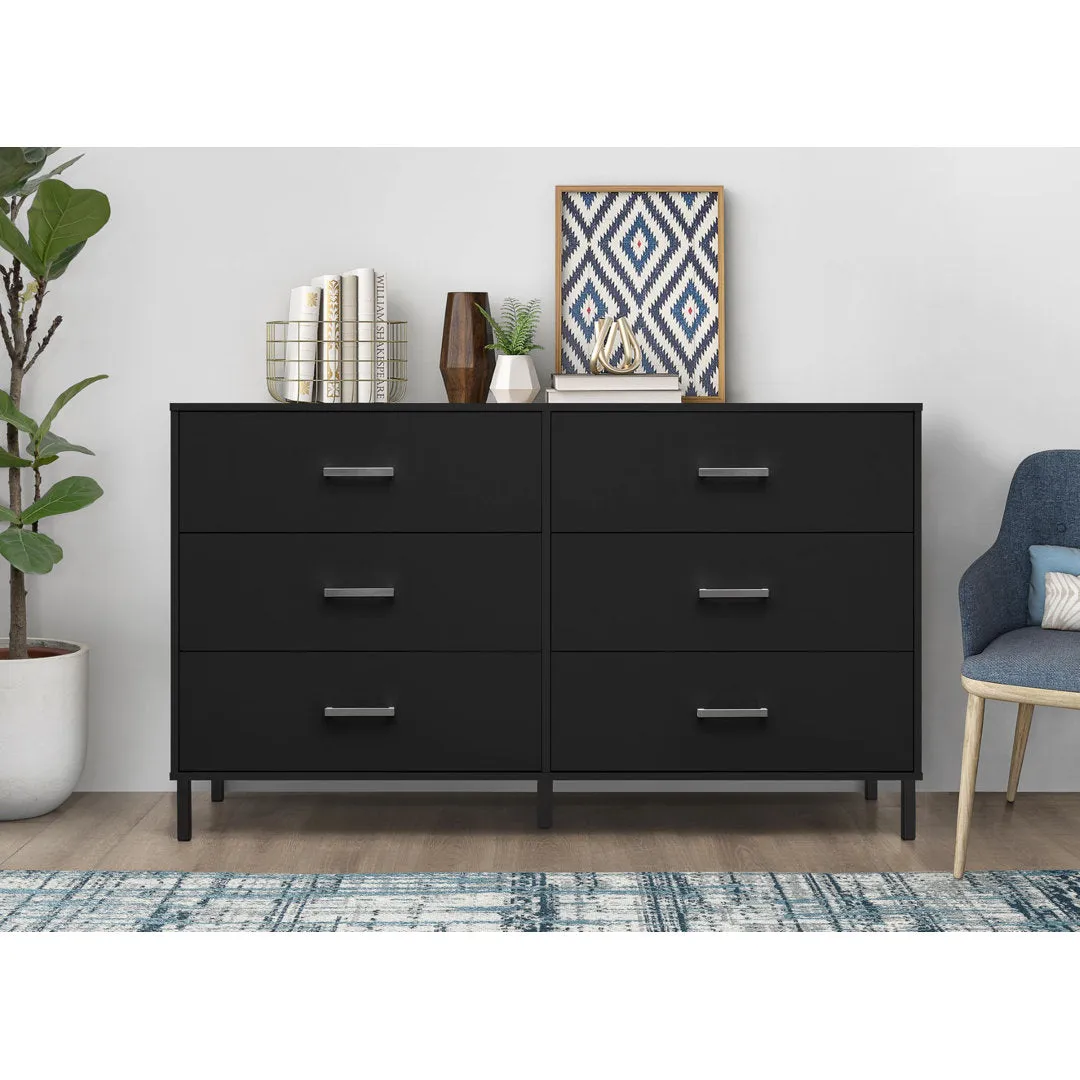 Alexei 6 Drawer 58.5" W Double Dresser Zipcode Design™ Color: Black