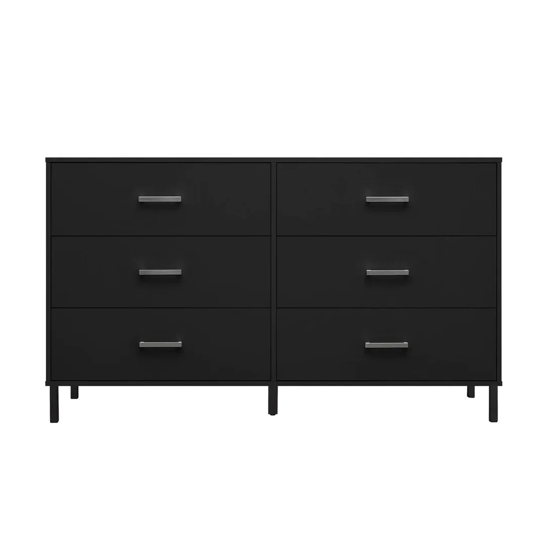Alexei 6 Drawer 58.5" W Double Dresser Zipcode Design™ Color: Black