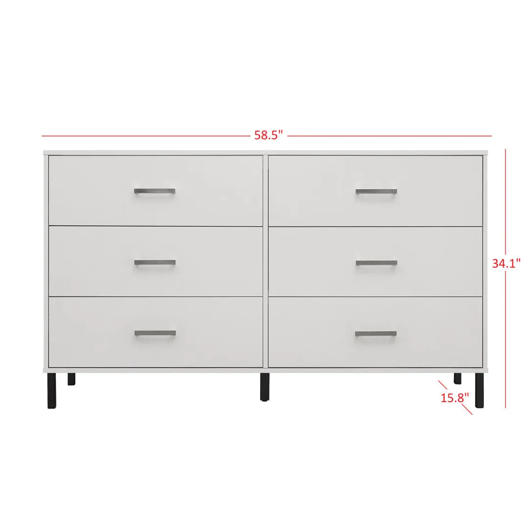 Alexei 6 Drawer 58.5" W Double Dresser Zipcode Design™ Color: White