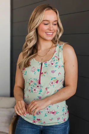 Always A Cutie Floral Tank Top- Mint & Fuchsia