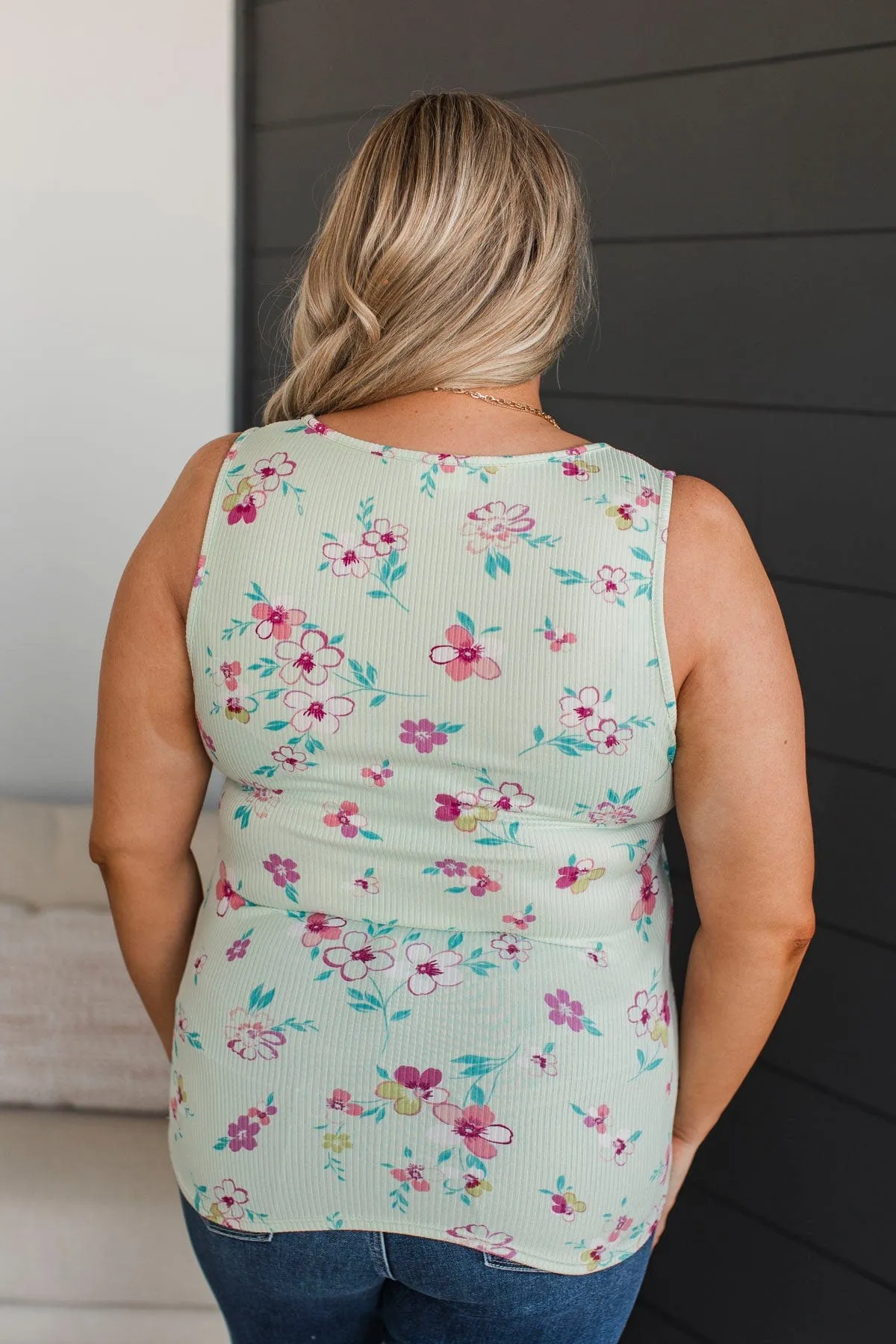 Always A Cutie Floral Tank Top- Mint & Fuchsia