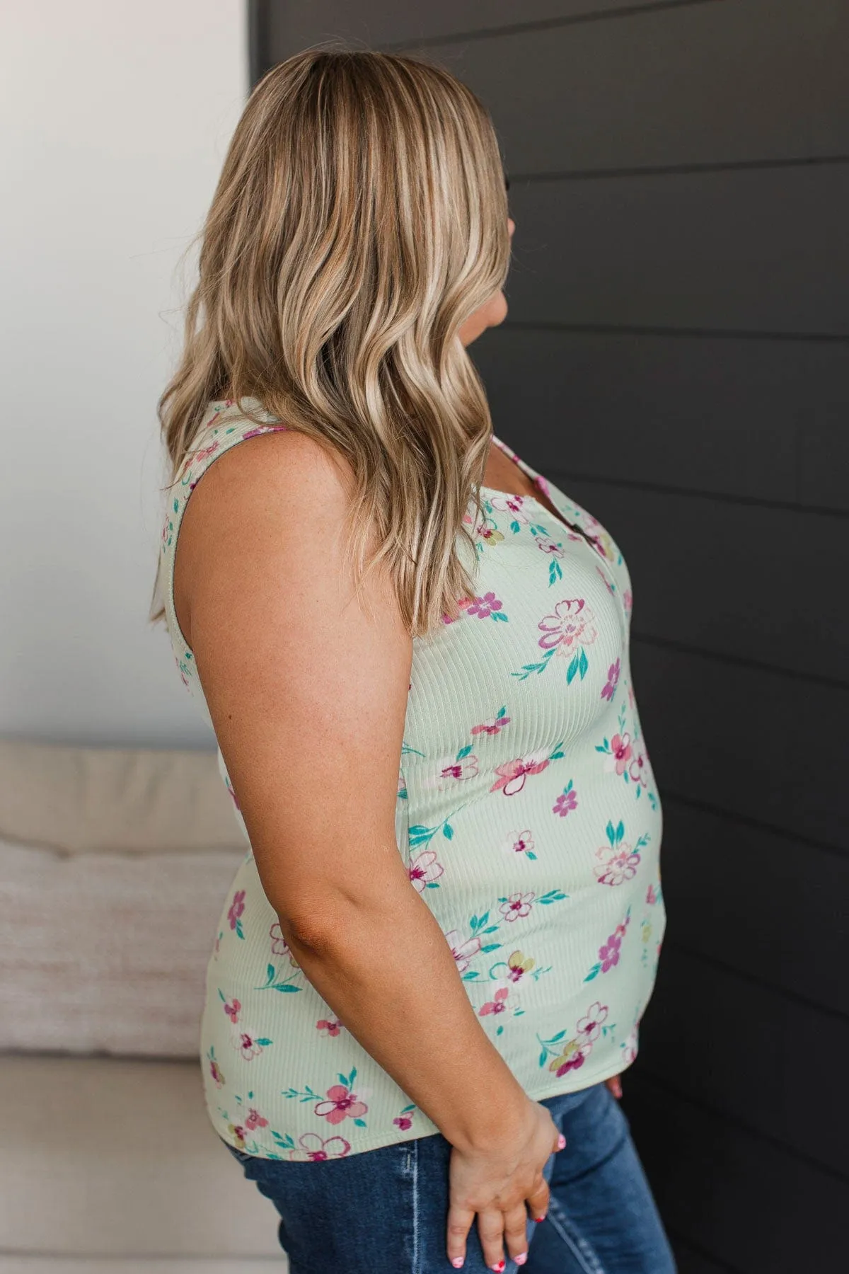 Always A Cutie Floral Tank Top- Mint & Fuchsia