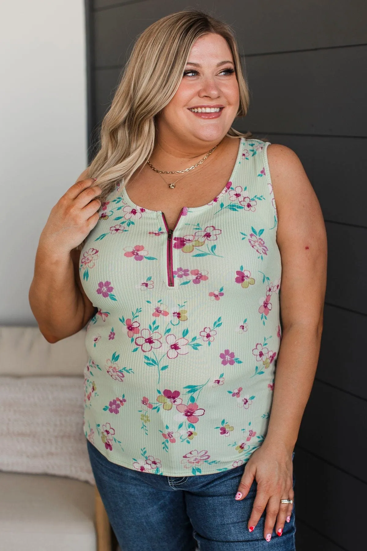 Always A Cutie Floral Tank Top- Mint & Fuchsia
