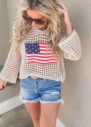 American Flag Crochet Sweater Hoodie