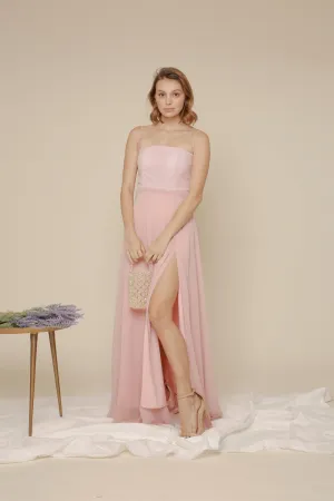 ANDALUCIA Straight Cut Neckline Chiffon Maxi with High Slit (Old Rose Chiffon)