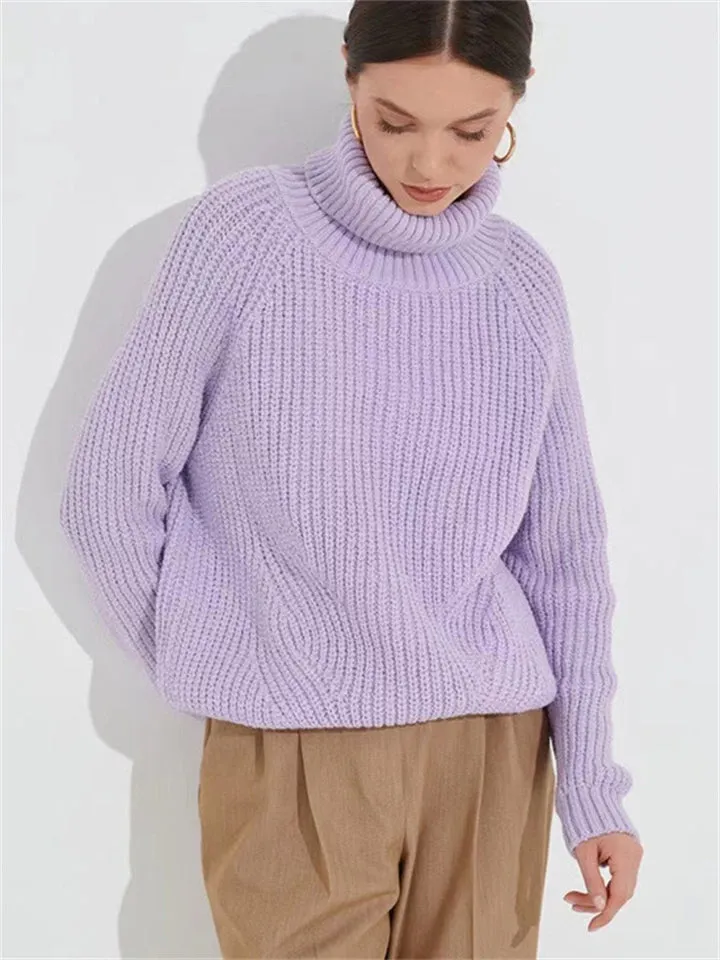 Autumn Warm Macaron Color High Collar Knitted Sweater for Lady