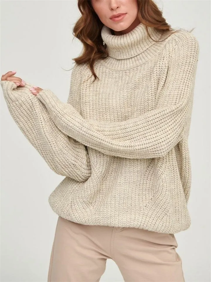 Autumn Warm Macaron Color High Collar Knitted Sweater for Lady