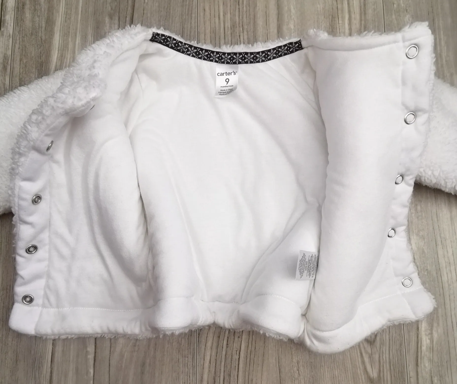 BABY GIRL SIZE 9 MONTHS - CARTER'S, Plush Fleece Jacket, White EUC B31