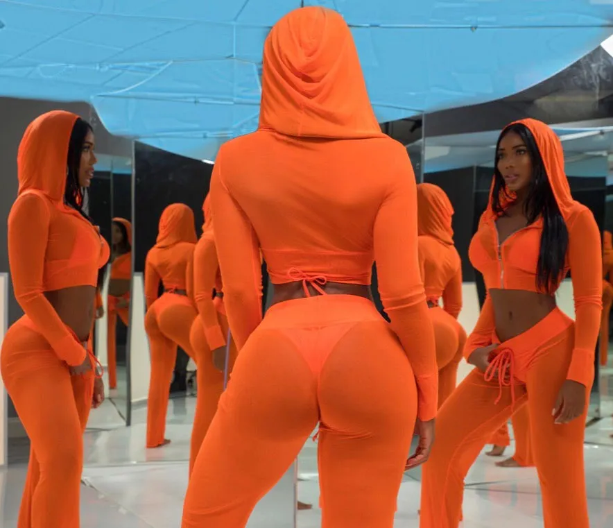 Bae - Hoodie Zipper See Through Pants Set
