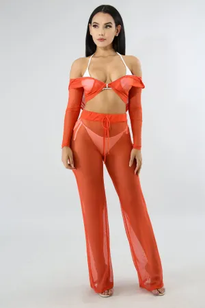 Bae - Hoodie Zipper See Through Pants Set