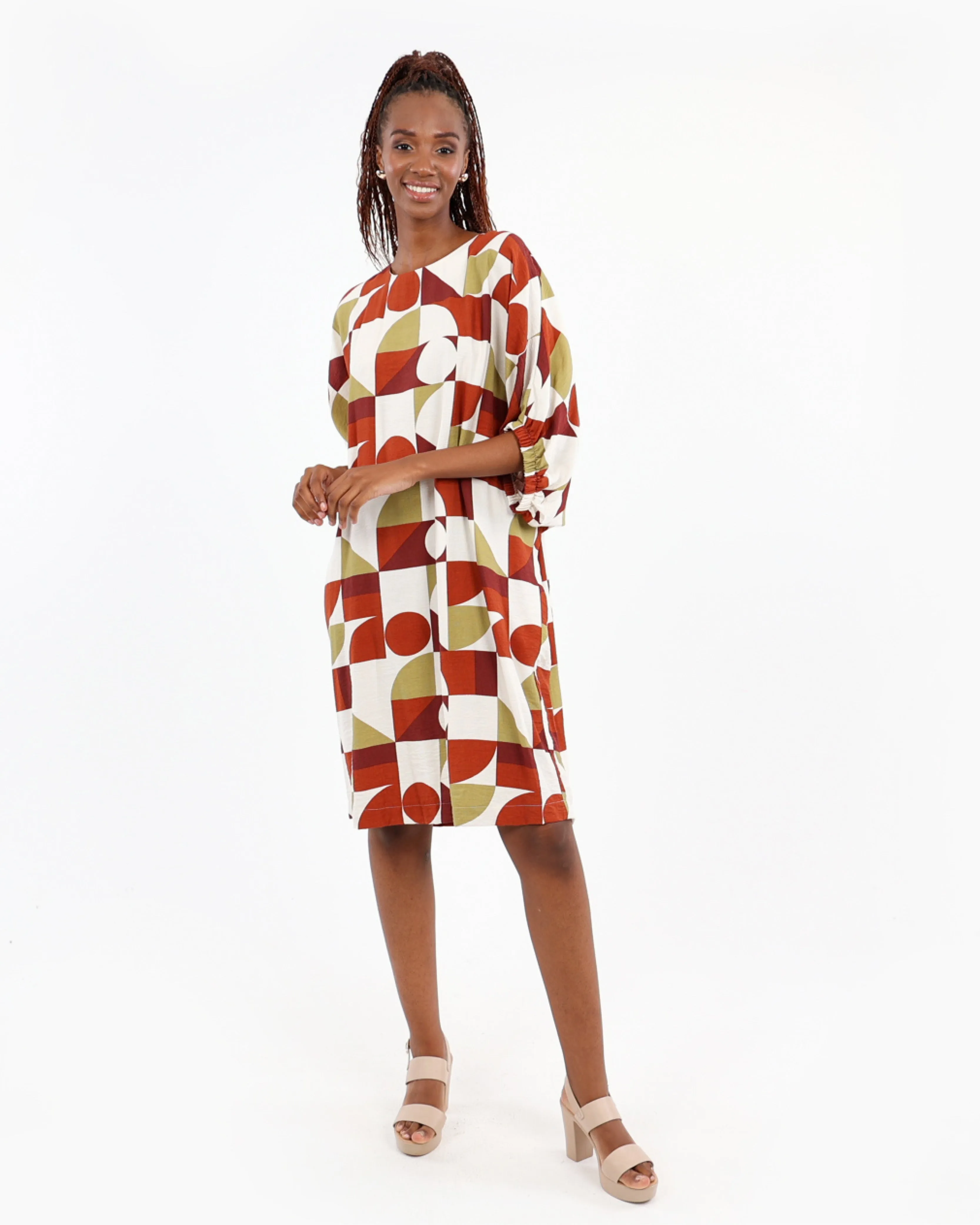 Batwing Geometric Printed Dress