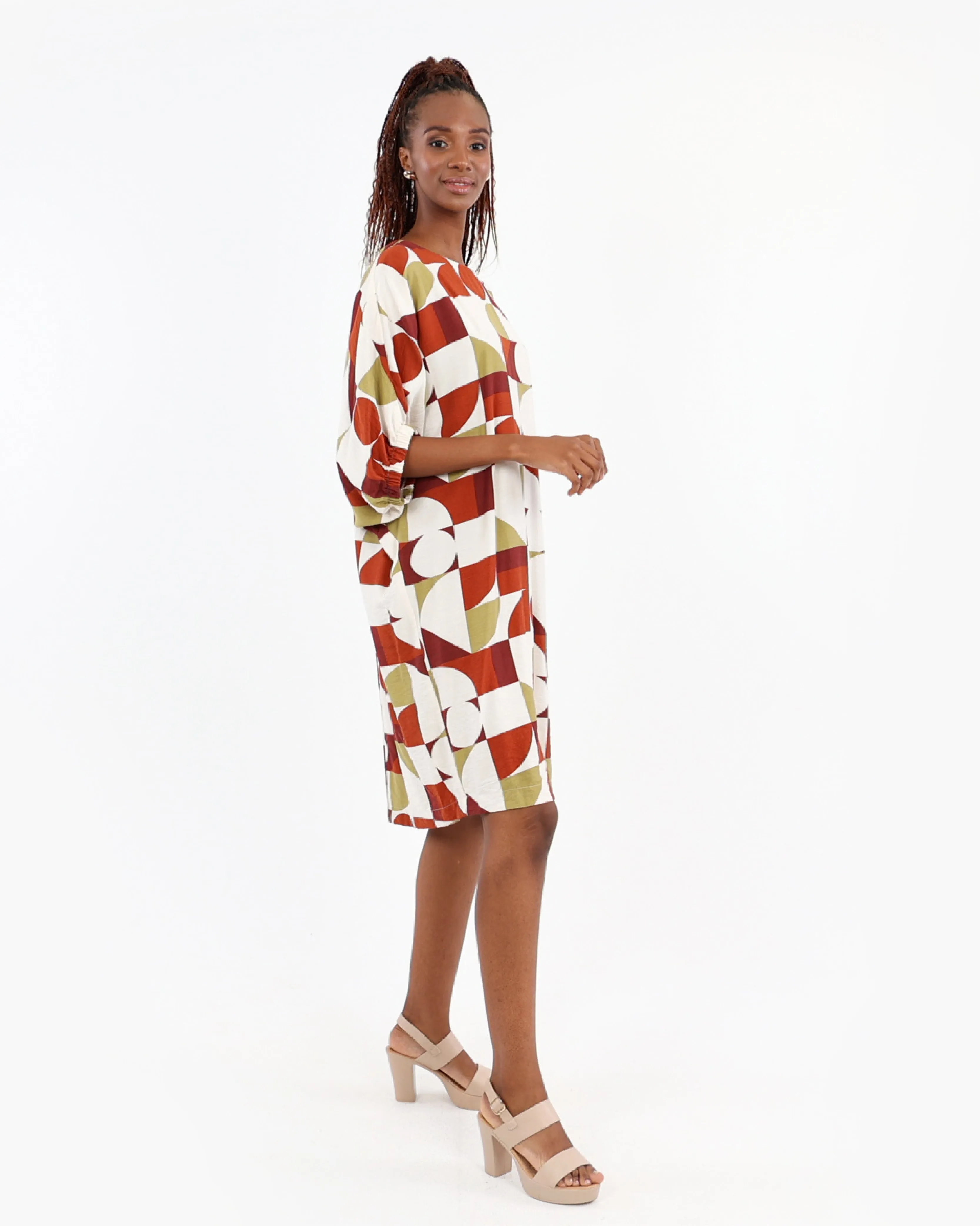 Batwing Geometric Printed Dress