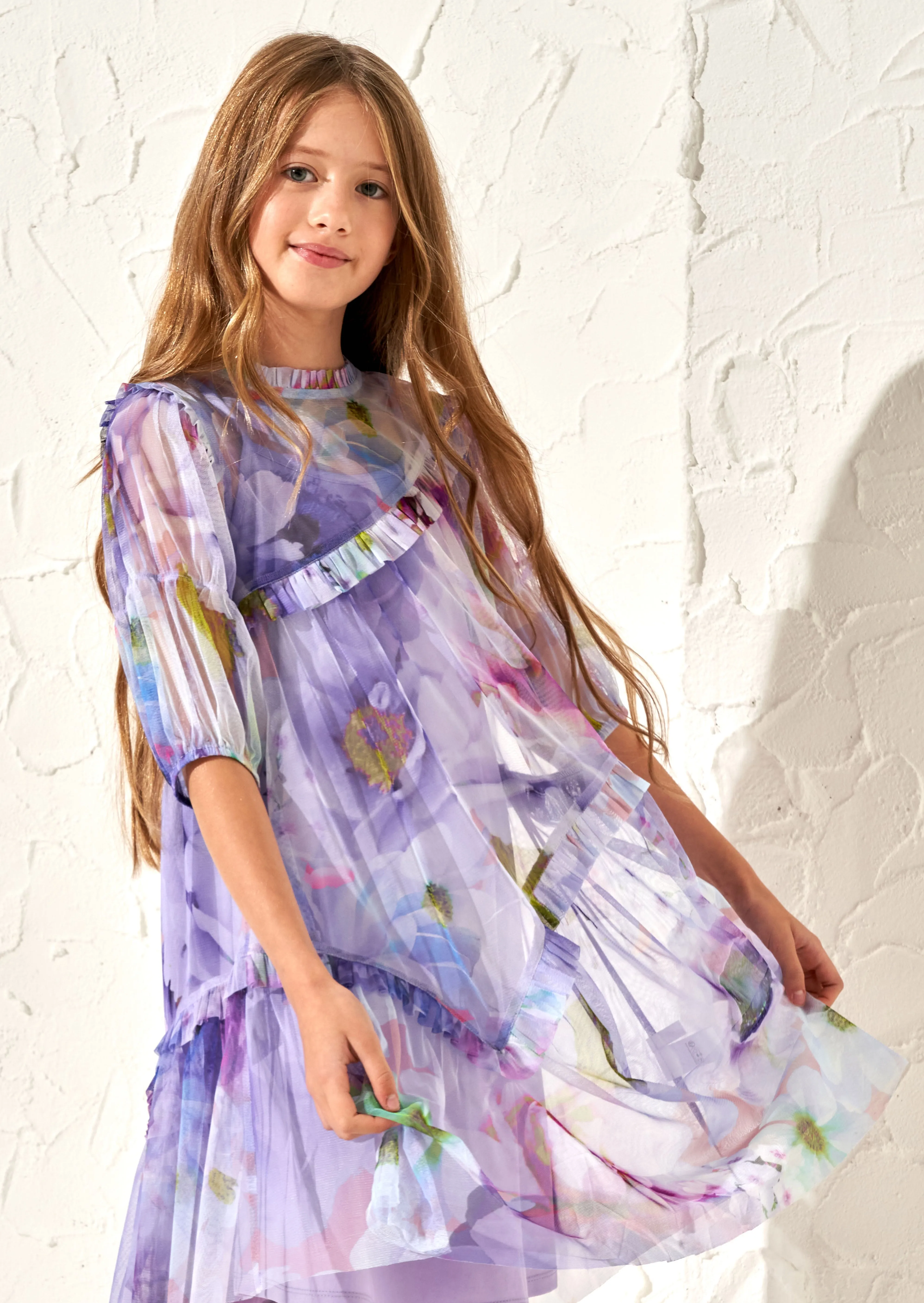Beatrice Lavender Print Mesh Dress