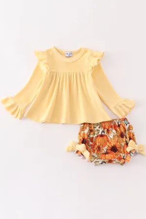 Beige Velvet Pumpkin Girl Baby Set