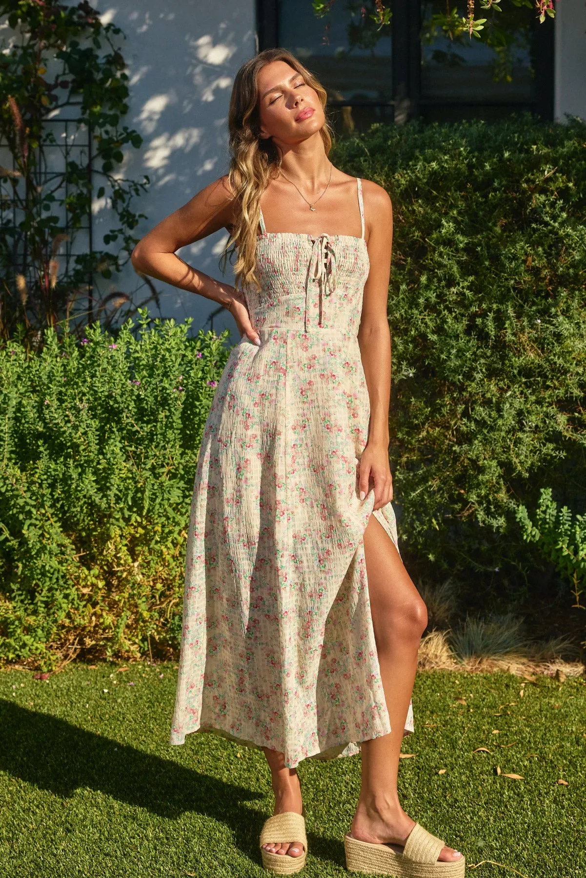 Bella Lace Up Smocked Babydoll Dress