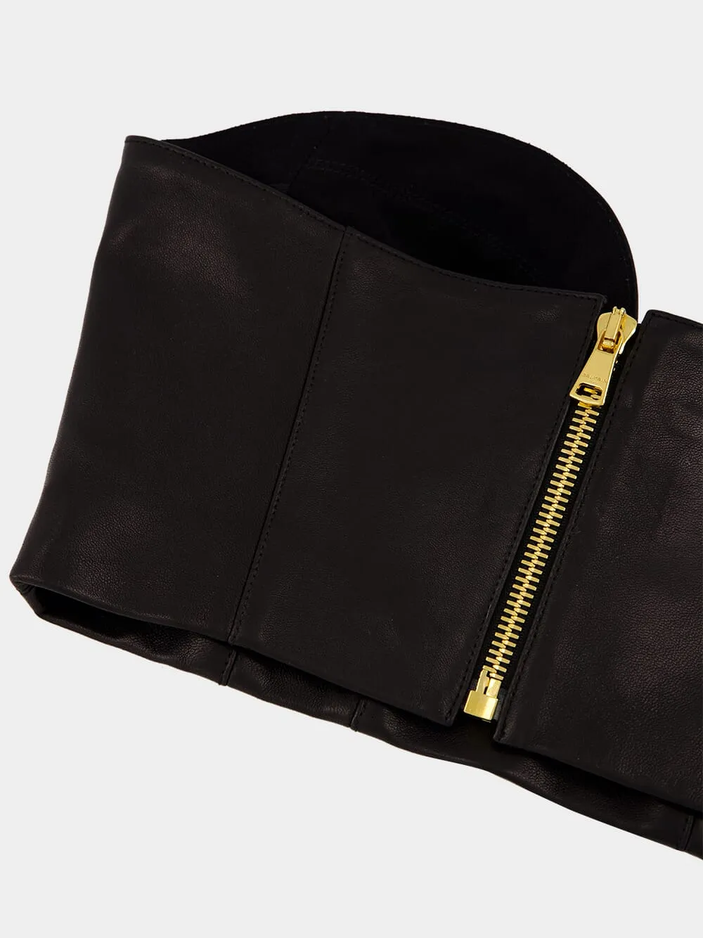 Black Zip-Up Leather Corset Top