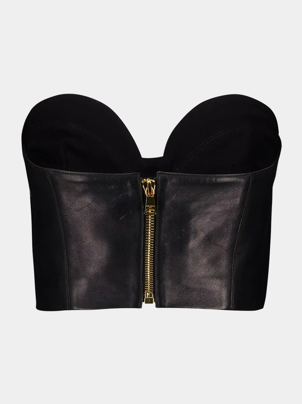 Black Zip-Up Leather Corset Top