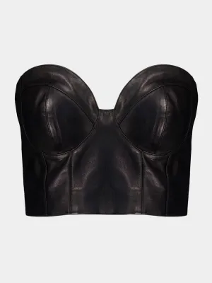 Black Zip-Up Leather Corset Top