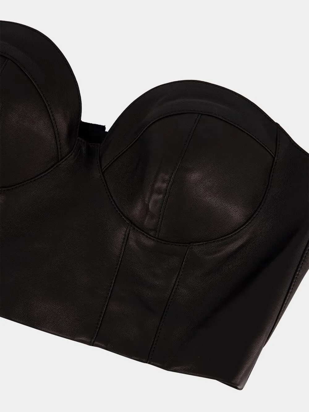 Black Zip-Up Leather Corset Top