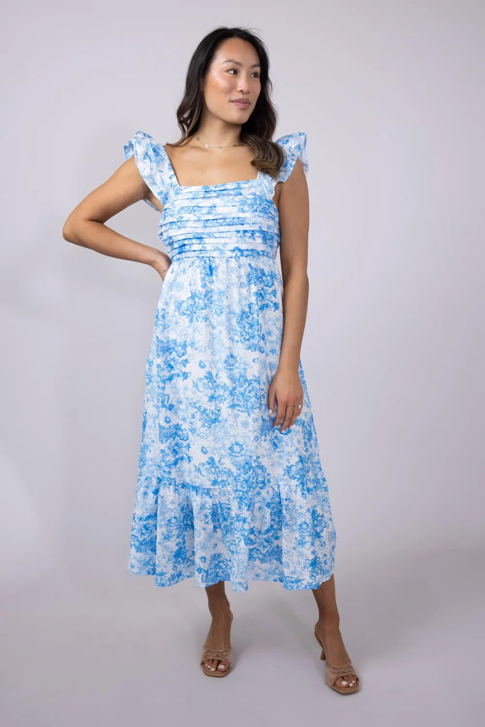 Blu Pepper Tiered Floral Maxi Dress for Women in Blue | CR2478-BLUEMULTI