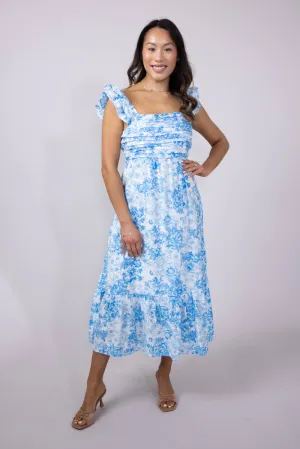 Blu Pepper Tiered Floral Maxi Dress for Women in Blue | CR2478-BLUEMULTI