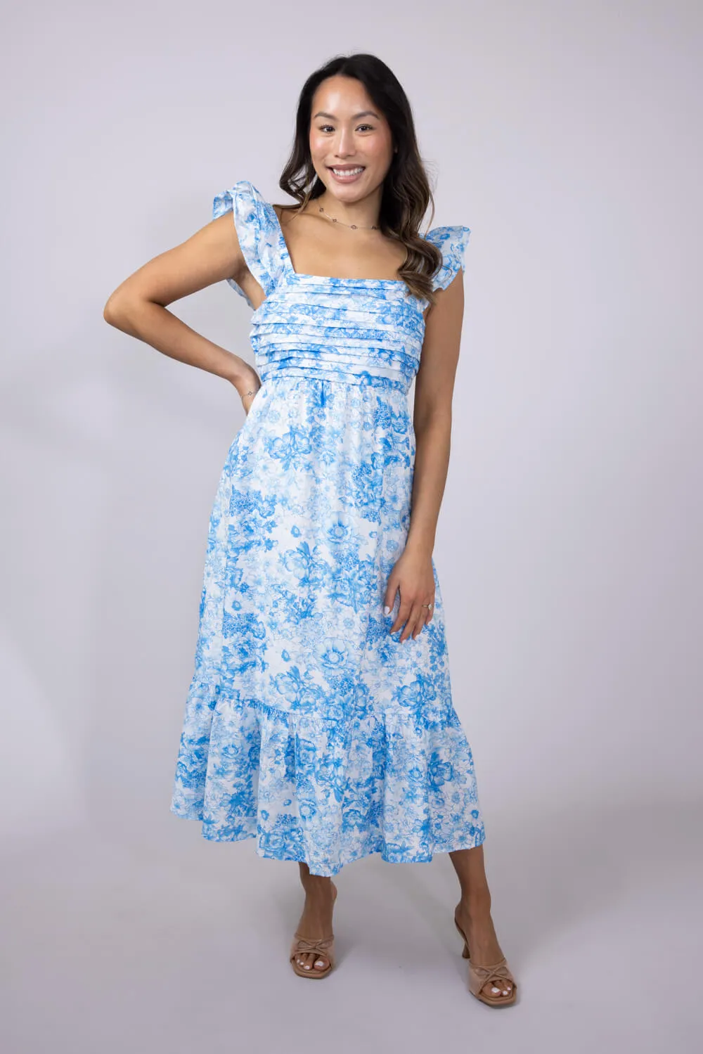 Blu Pepper Tiered Floral Maxi Dress for Women in Blue | CR2478-BLUEMULTI