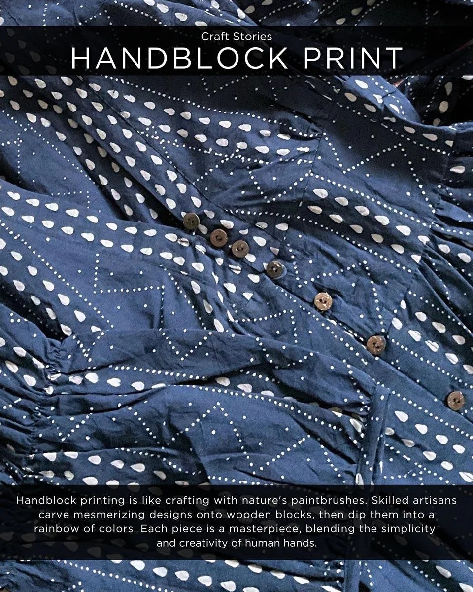Blue Blockprinted Jal Cotton Dress-Moh