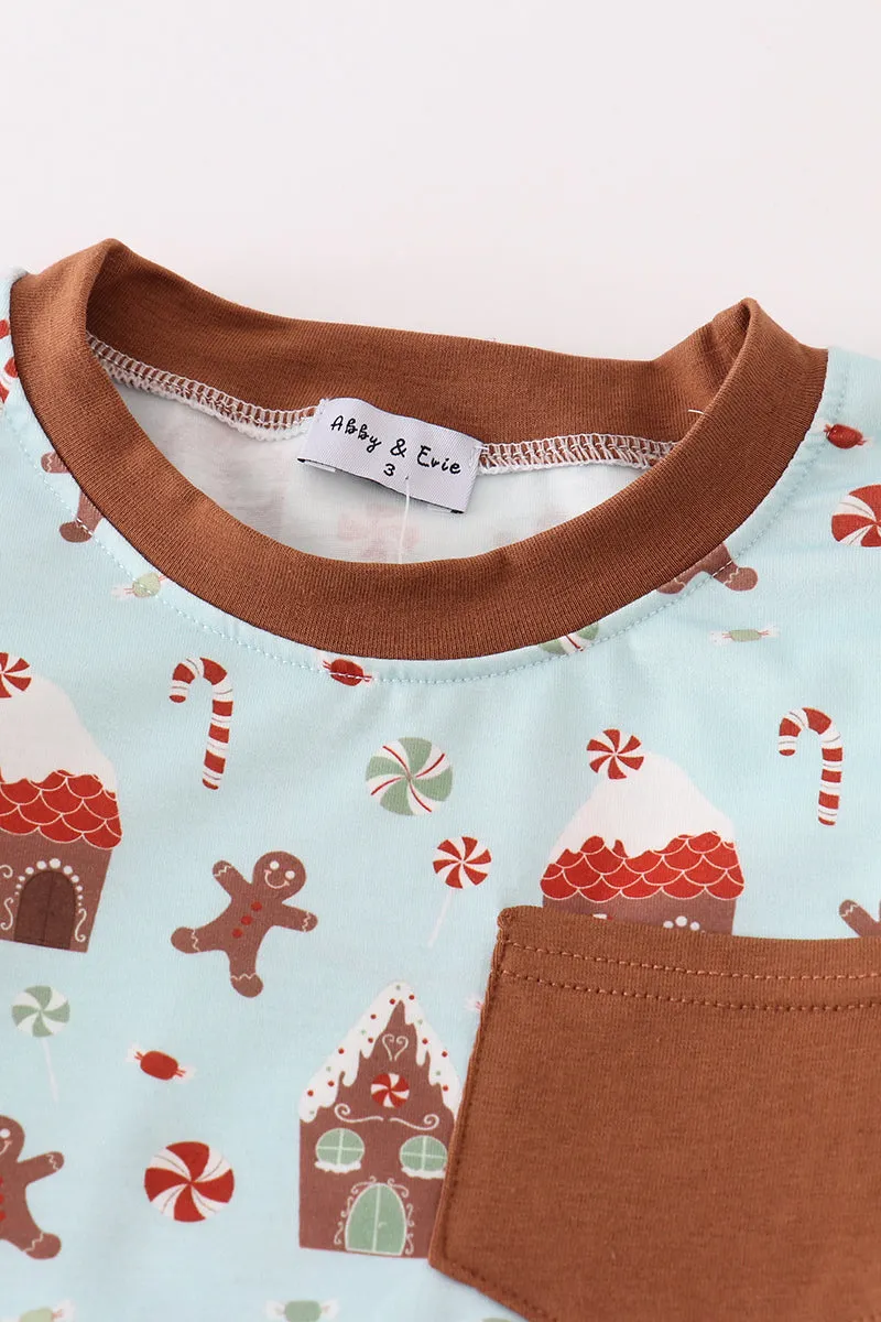 Blue Christmas Gingerbread Boy Pants Set