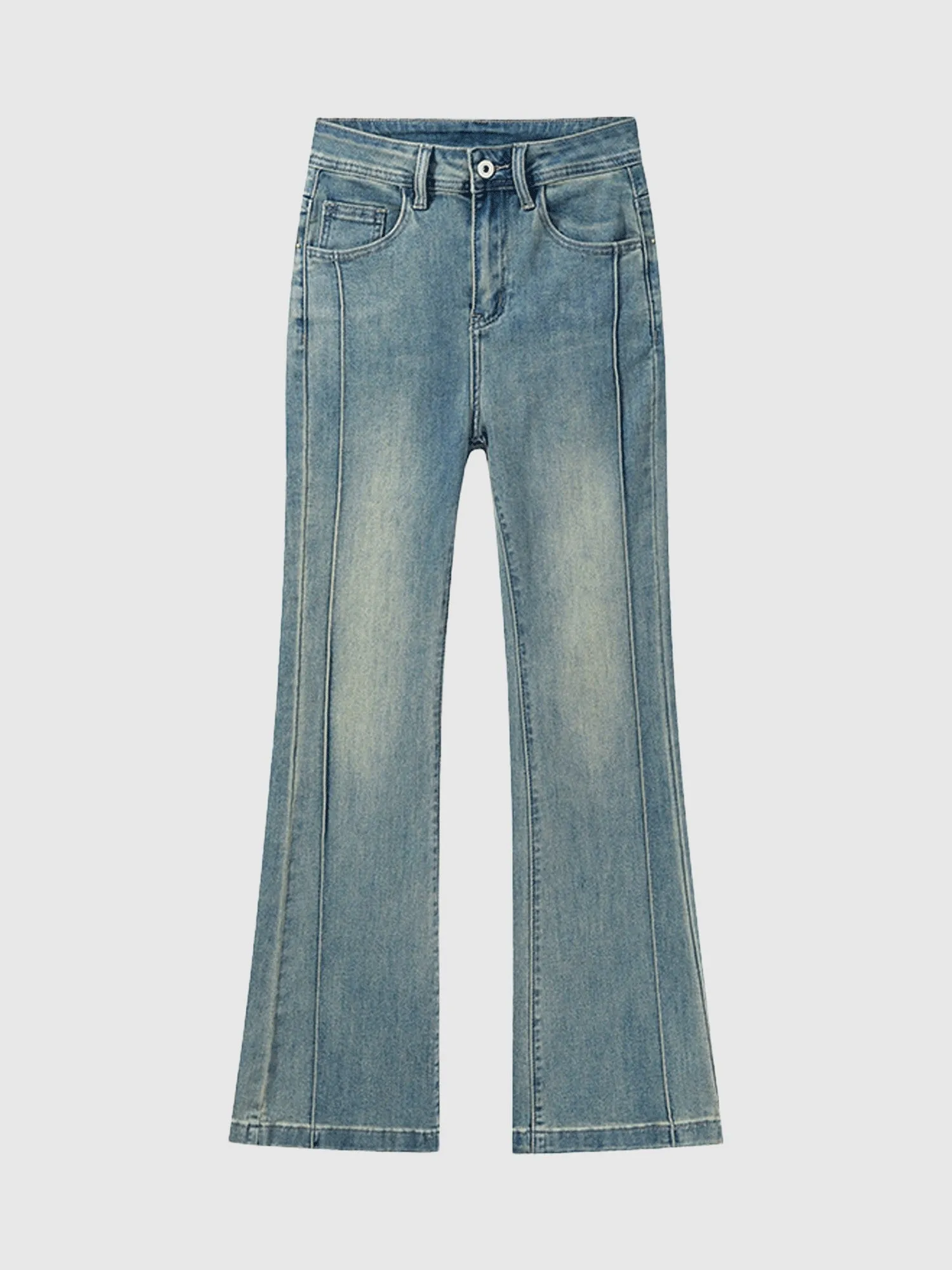 Blue Pin-Striped Flared Denim
