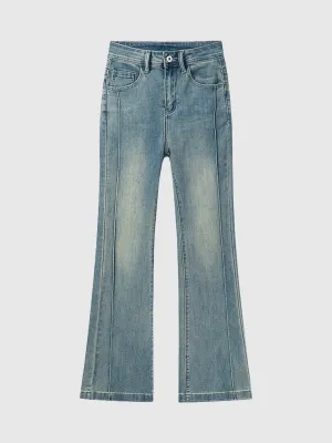 Blue Pin-Striped Flared Denim