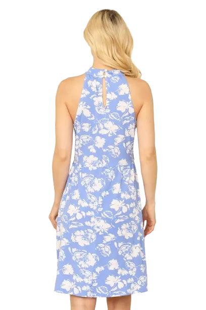 Blue White Halter Neck Printed Dress -  Pack of 6