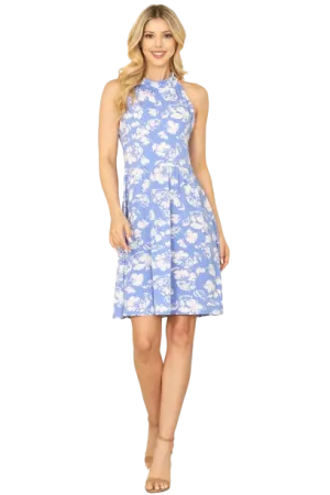 Blue White Halter Neck Printed Dress -  Pack of 6