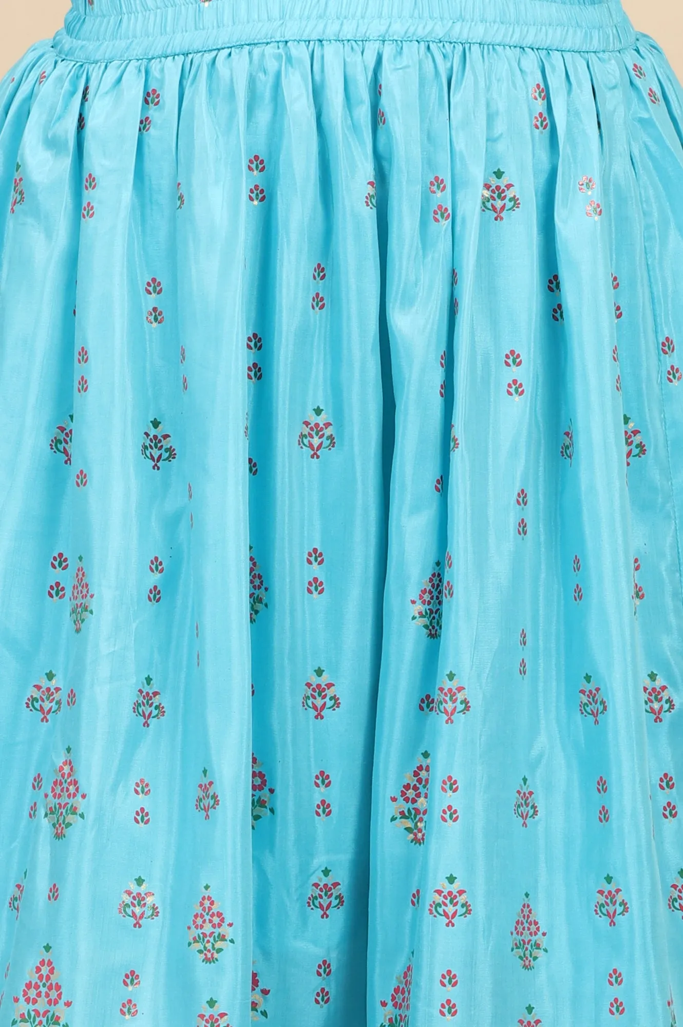 Blue Zari Embroidered Straight Kurta and Printed Skirt and Dupatta Set