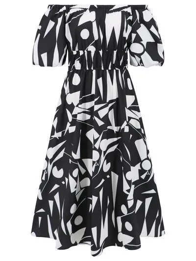 Boston Printed Off-Shoulder Balloon Sleeve Dress