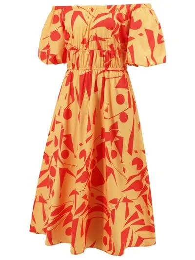 Boston Printed Off-Shoulder Balloon Sleeve Dress