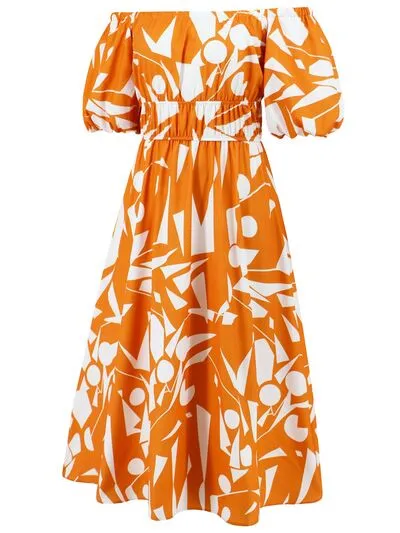 Boston Printed Off-Shoulder Balloon Sleeve Dress