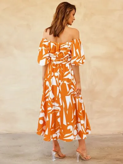 Boston Printed Off-Shoulder Balloon Sleeve Dress