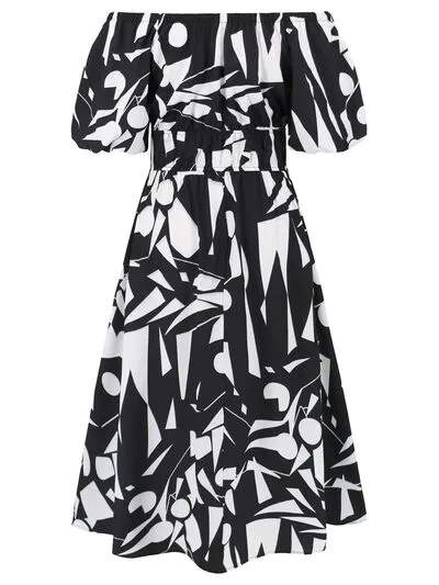 Boston Printed Off-Shoulder Balloon Sleeve Dress