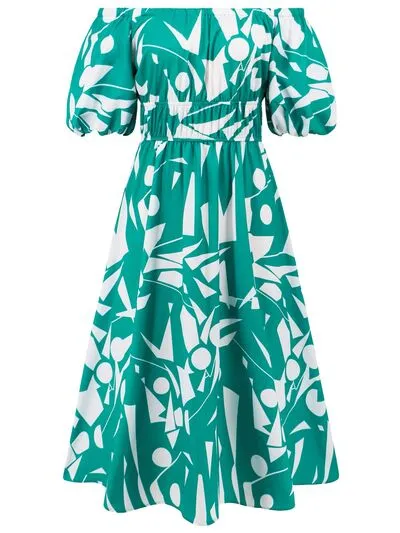 Boston Printed Off-Shoulder Balloon Sleeve Dress
