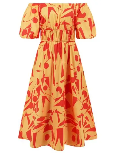 Boston Printed Off-Shoulder Balloon Sleeve Dress