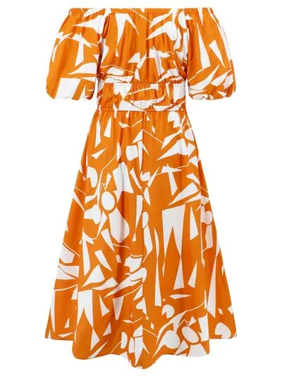 Boston Printed Off-Shoulder Balloon Sleeve Dress